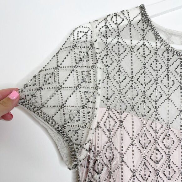 TAHARI Winter Beaded Fringe Mini Dress  - Picture 7 of 15